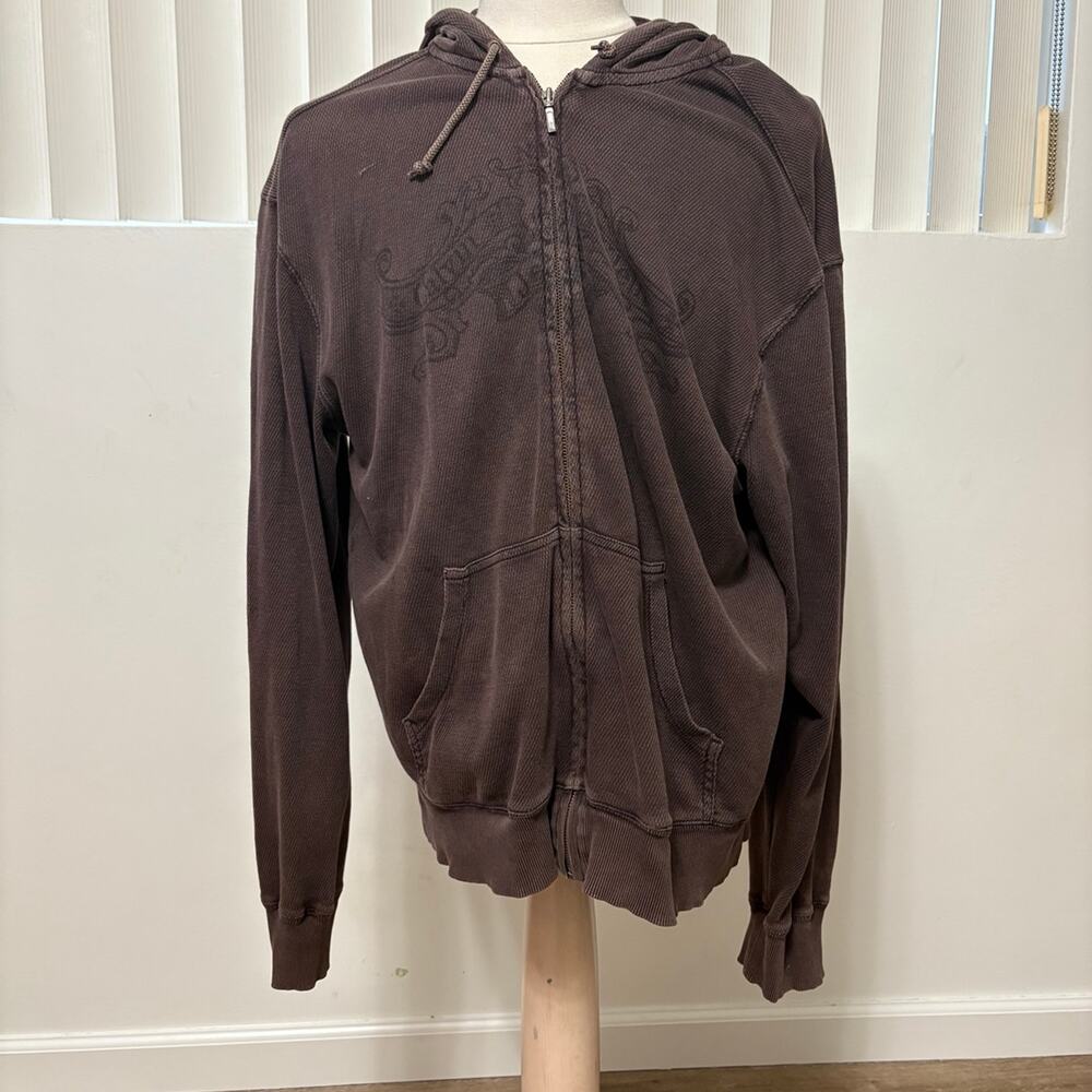 Calvin Klein Jeans Men's Y2K Zip Up Hoodie XXL Brown Full Zip Sweatshirt